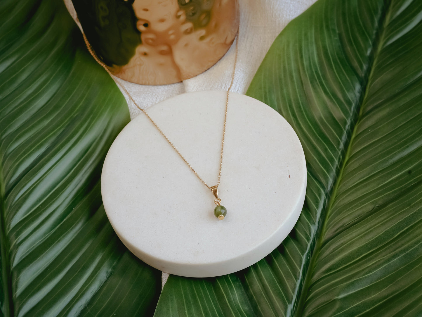 14k Simple Gold Necklace Jade Pendant