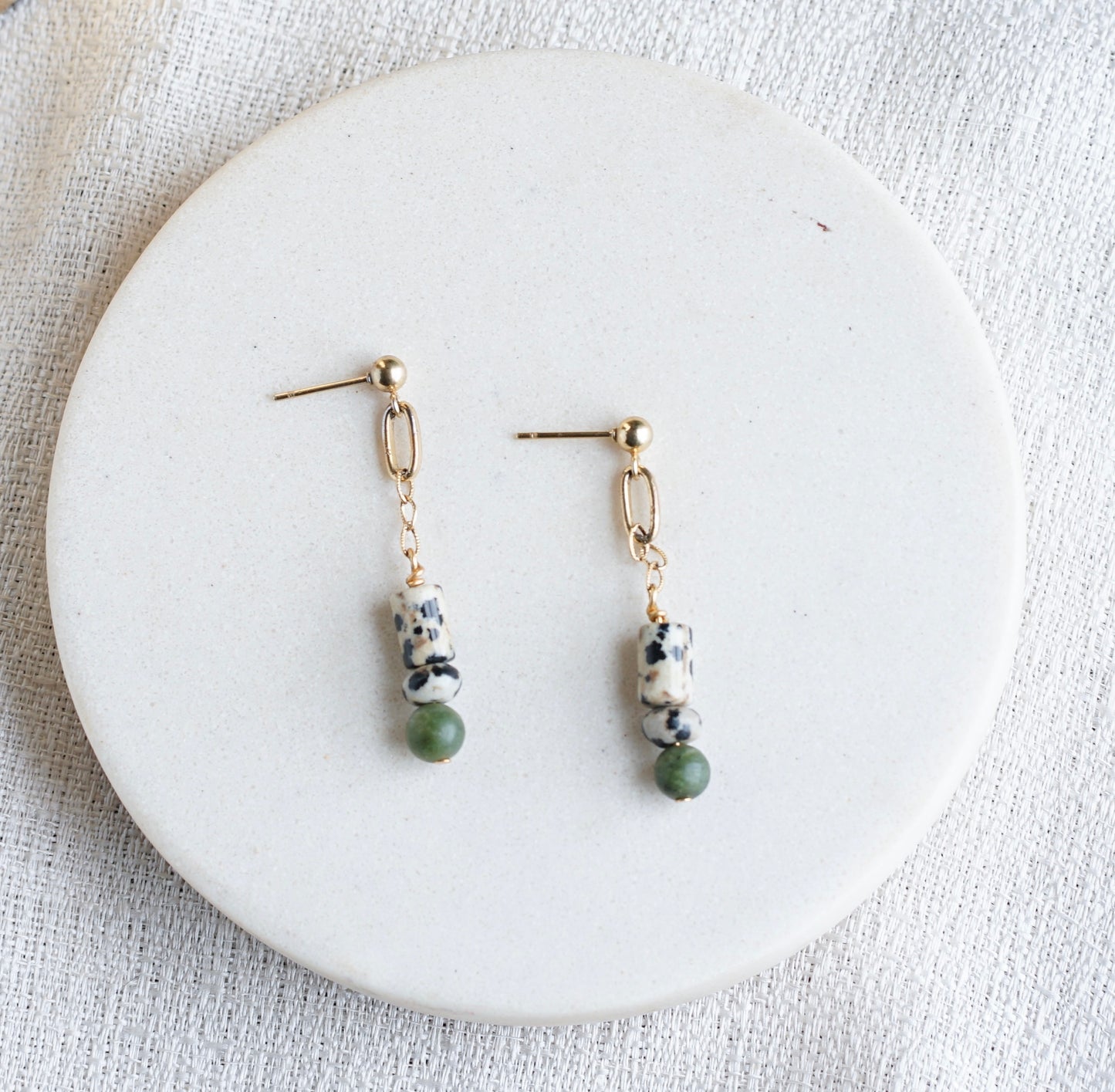 14k Gold Earrings Jasper and Jade Gemstone