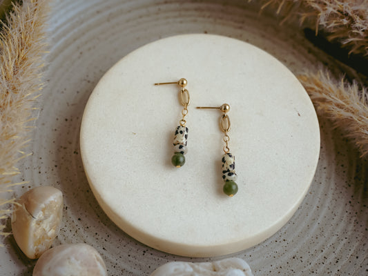 14k Gold Earrings Jasper and Jade Gemstone